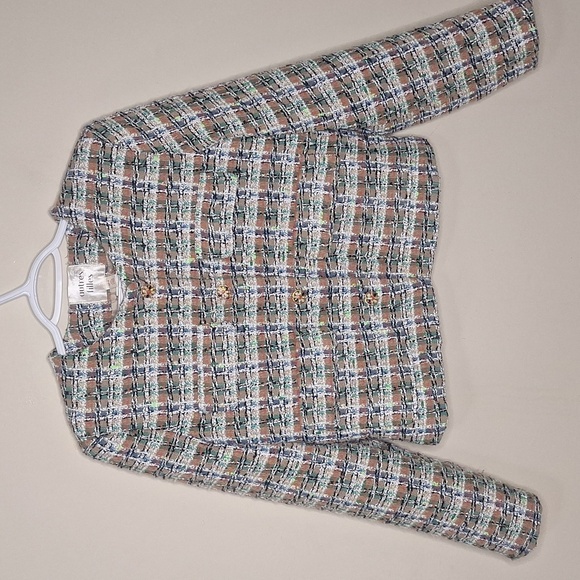 Avec Les Filles Tweed Boucle Jewel Detail Button Lady Blazer Size M - Picture 2 of 8